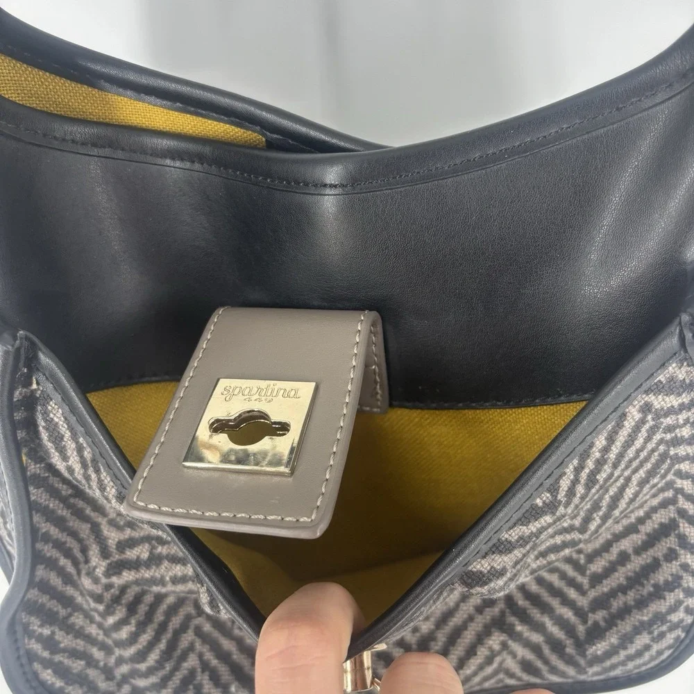Spartina 449 Daufuskie Island Linen Leather Hobo Shoulder‎ Bag Purse Herringbone
